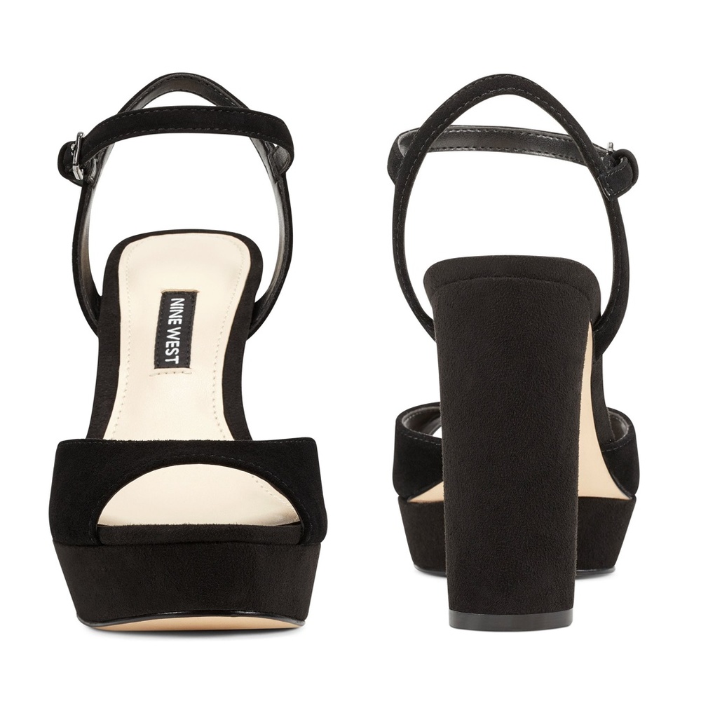 NINE WEST Gail Black Suede Leather Platform Block Heel Pump Ankle Strap Sandal 9 - Picture 3 of 11